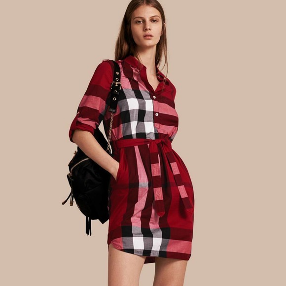 NWT BURBERRY KELSY PARADE RED CHECK COTTON BELTED DRESS US 6 / UK 8 / EU 40 $600 - Picture 2 of 12